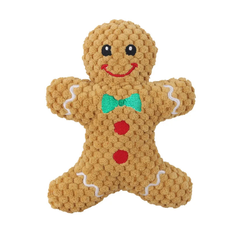 Xmas Pet Dog Plush Noise Chewing Toy Santa Elk Gingerbread Man Donut Cat Dog Christmas Series Cartoon Dog Toy Plush Squeak Toy