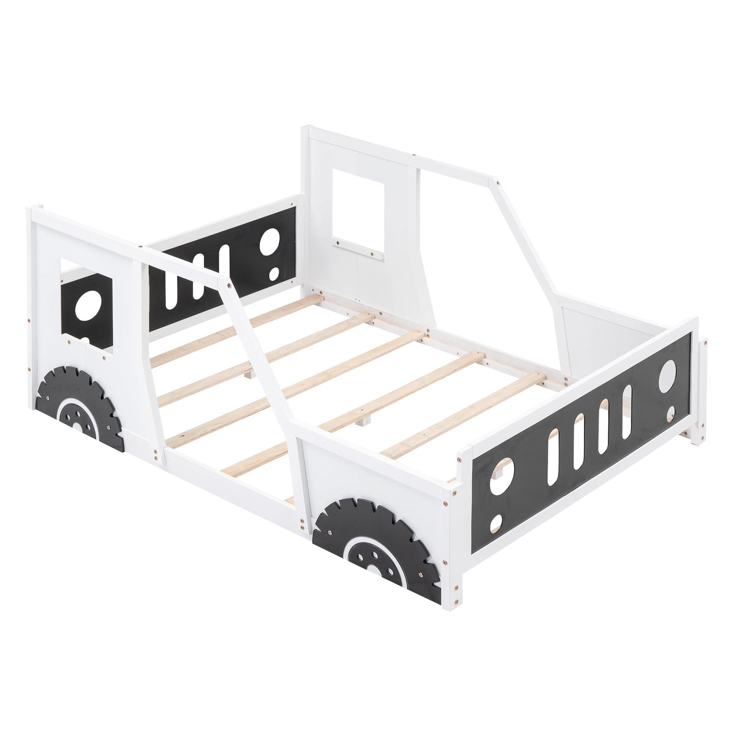 Full Size Classic Car-Shaped Platform Bed with Wheels White
