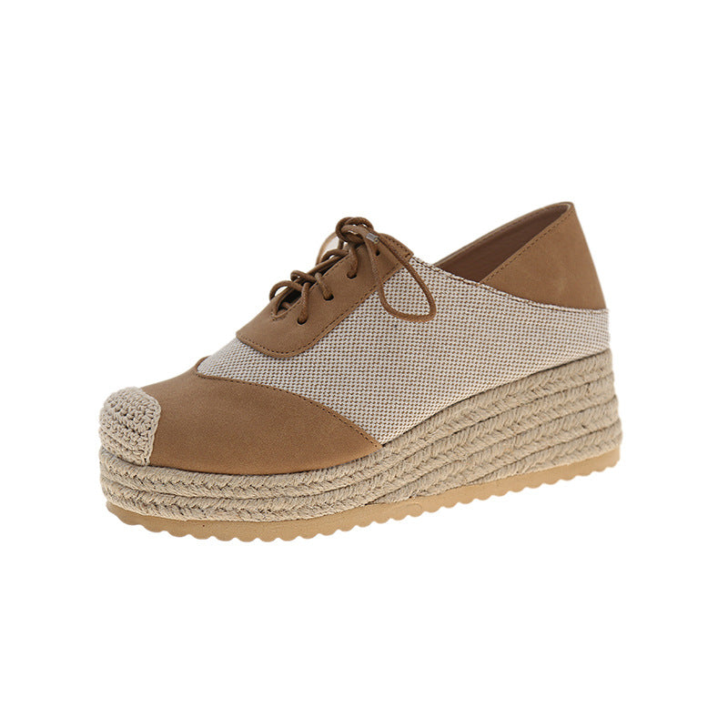 Fisherman's shoes woven grass slope heel women's shoes waterproof front strap high-heeled slope heel fisherman's casual shoes ﻿