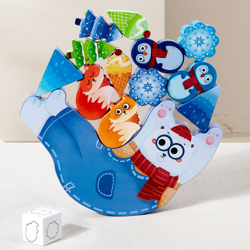 Children's Animal Music Desktop Interactive Game Building Blocks Stacking Balance Boat Early Education Puzzle Wooden Toy