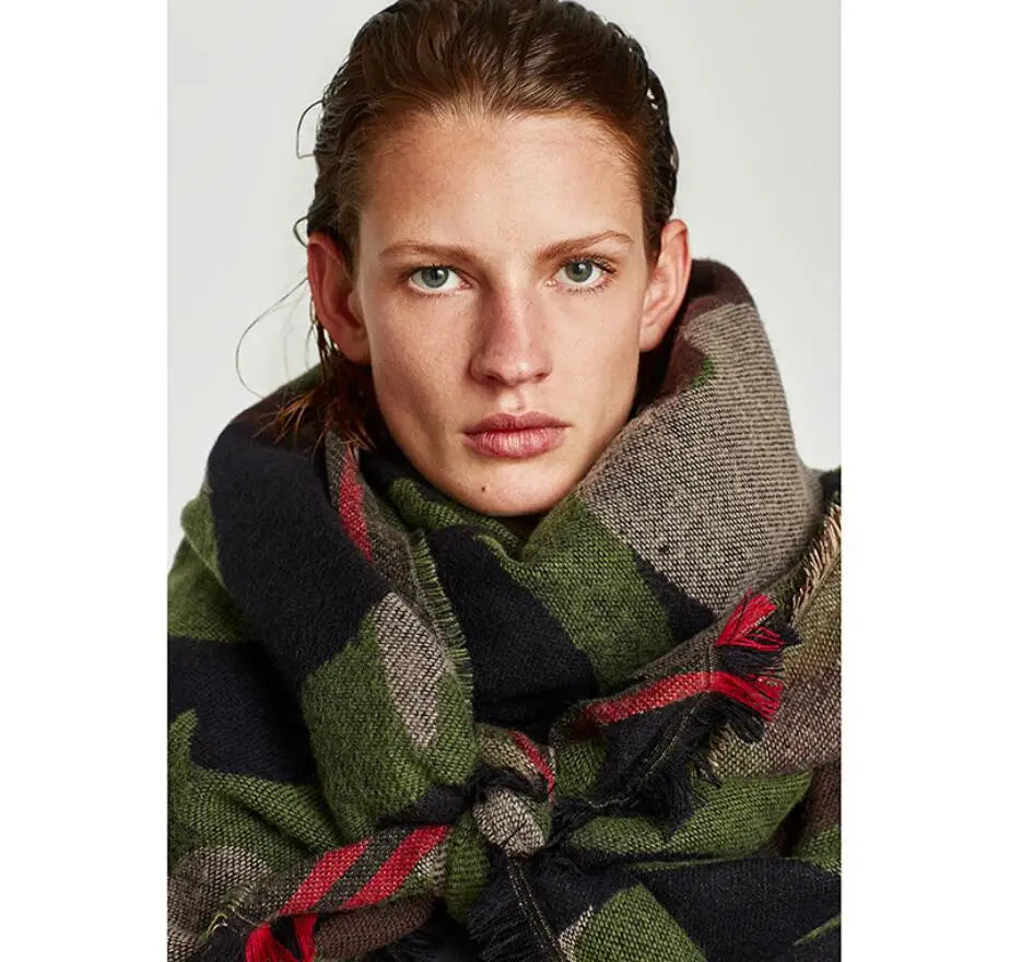 Harajuku Style Cashmere Camo Scarf - Cozy  Wrap