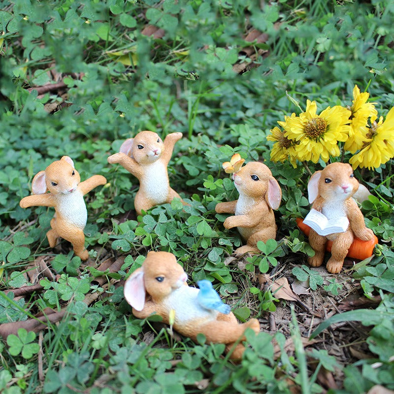 Cute Little Rabbit Plugin Resin Animal Decoration Courtyard Garden