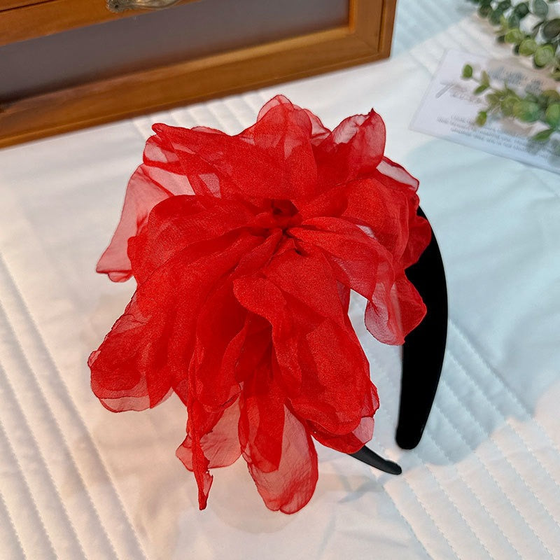 Oversized and exaggerated handmade fabric flower versatile headband