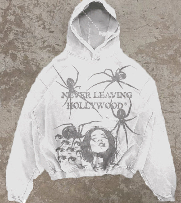 Playful Retro Print Fleece Hoodie Sweatshirt