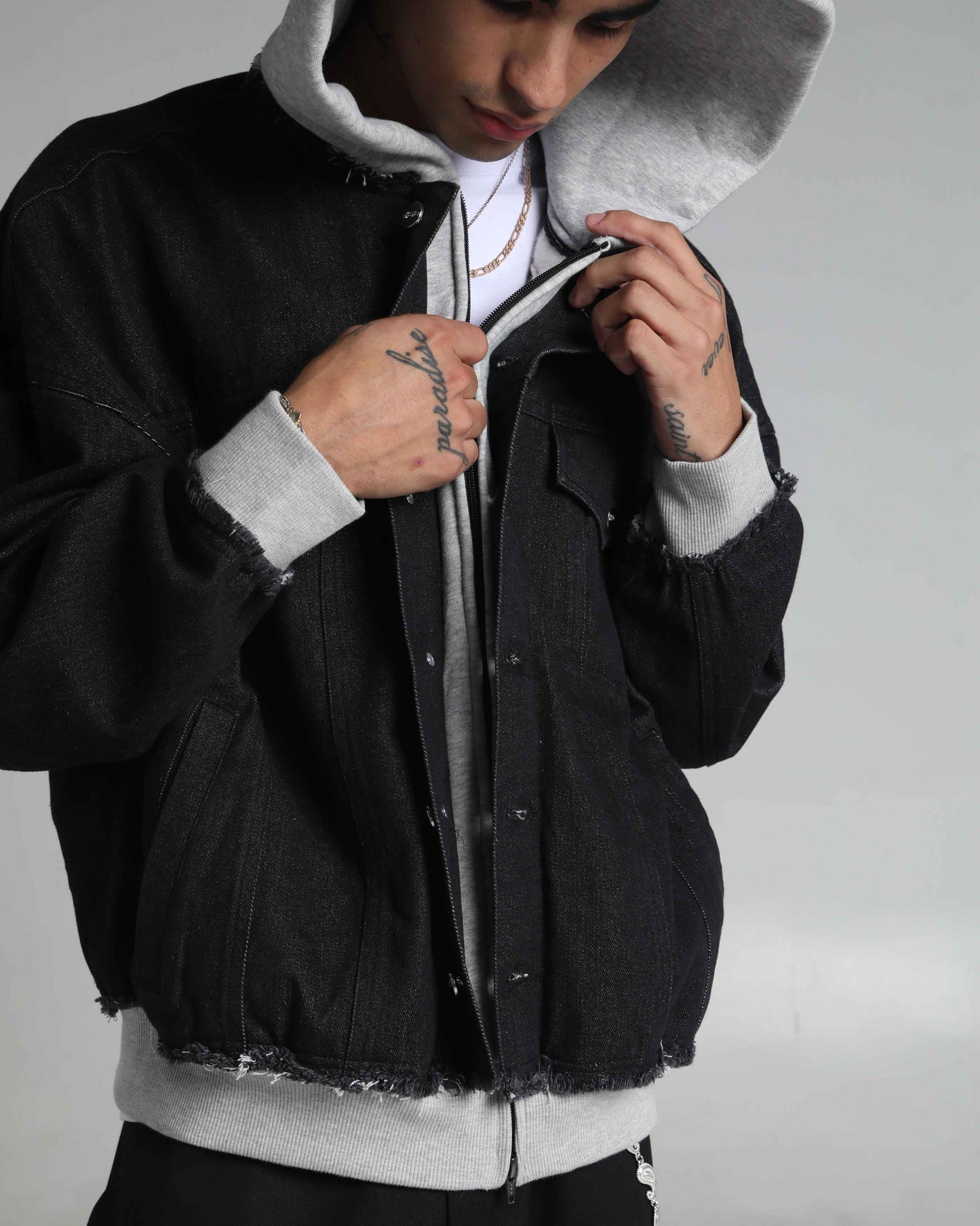 Destroyed Hooded Denim Jacket