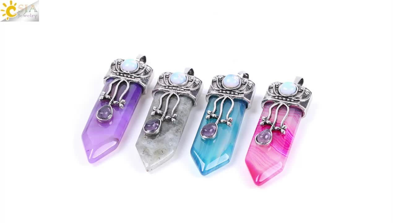 CSJA Vintage Large Natural Stone Sword-Shaped Pendant Jewelry Striped Crystal Agate Tiger Eye Jewelry Pendant Without Chain