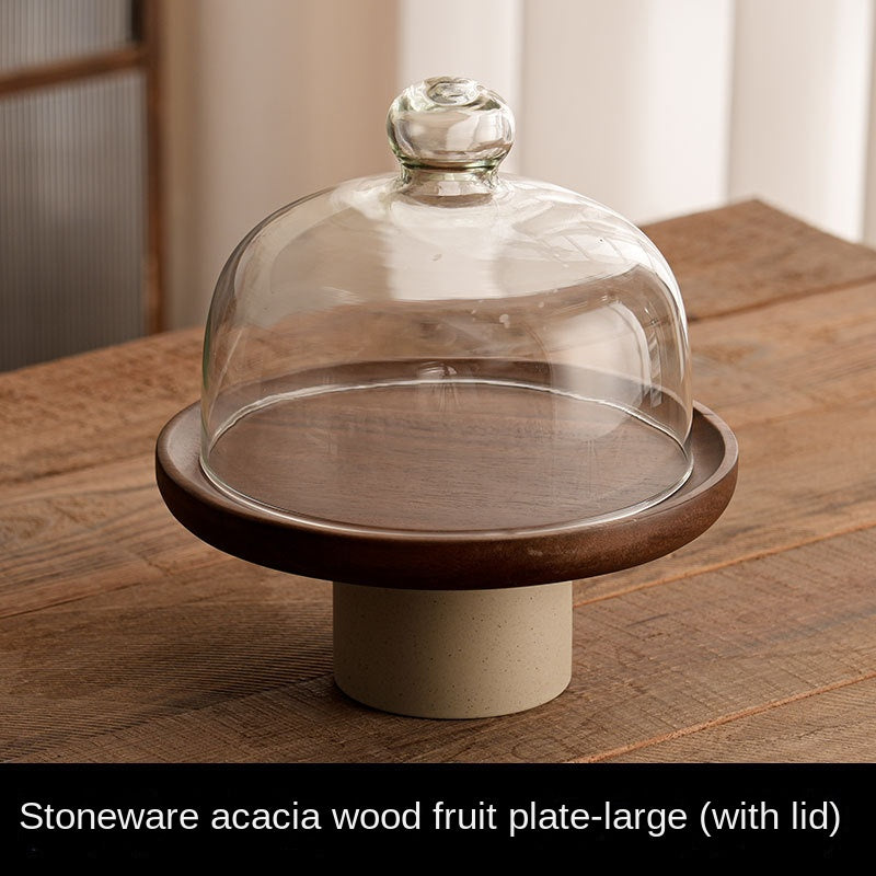 Acacia wood cake tray living room household Dim sum tray clay high fruit tray