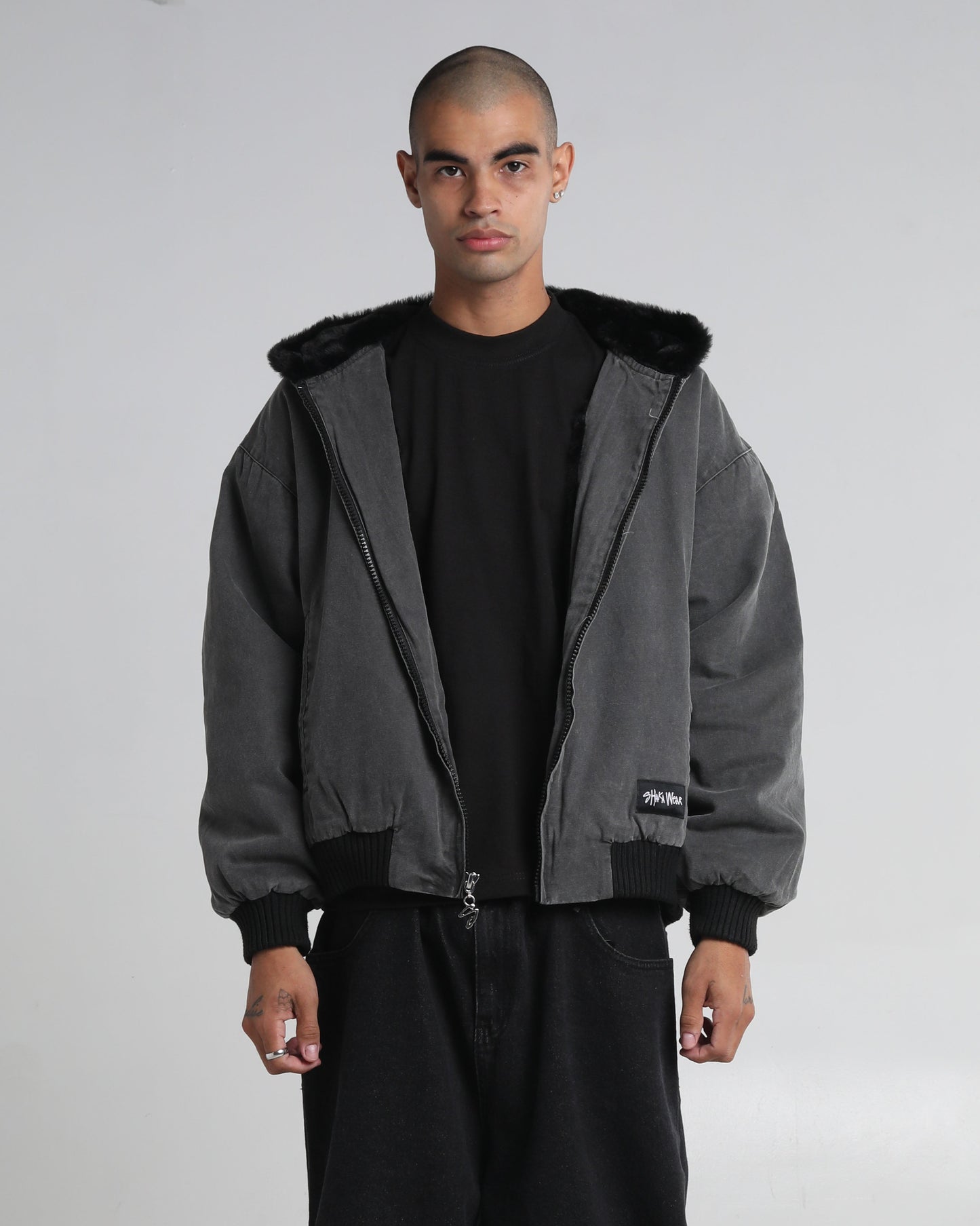 Aged Canvas Hoodie with Fur