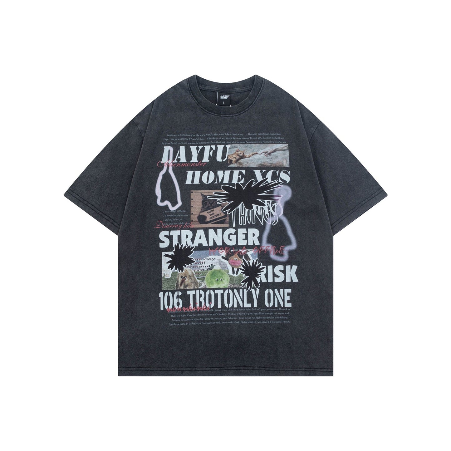 Harajuku Vintage Washed Short Sleeve T-Shirt for Men