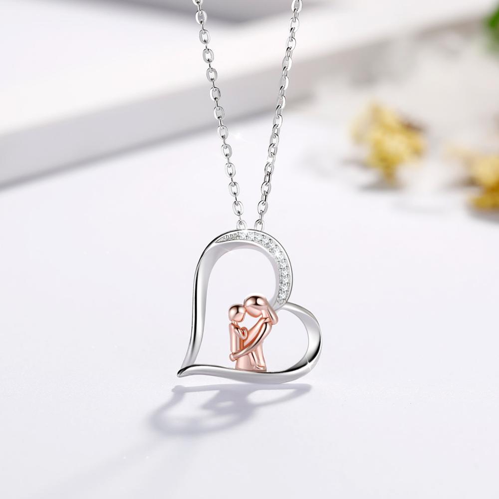 925 Sterling Silver Popular Mother and Daughter Heart necklace with CZ Love "Mom" Necklace Mother's birthday Gifts