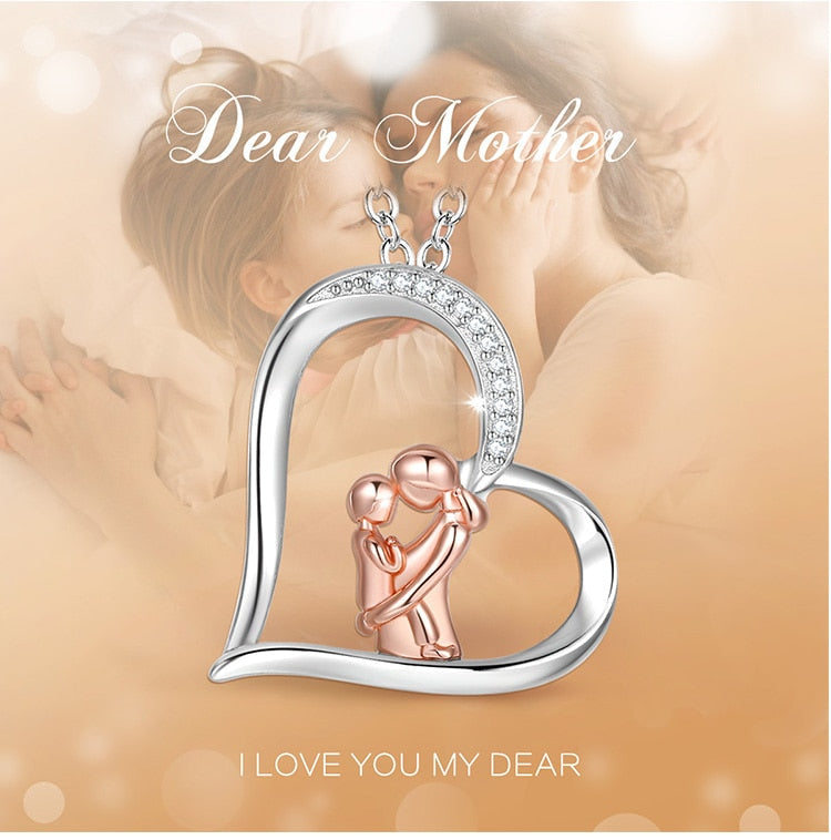 925 Sterling Silver Popular Mother and Daughter Heart necklace with CZ Love "Mom" Necklace Mother's birthday Gifts