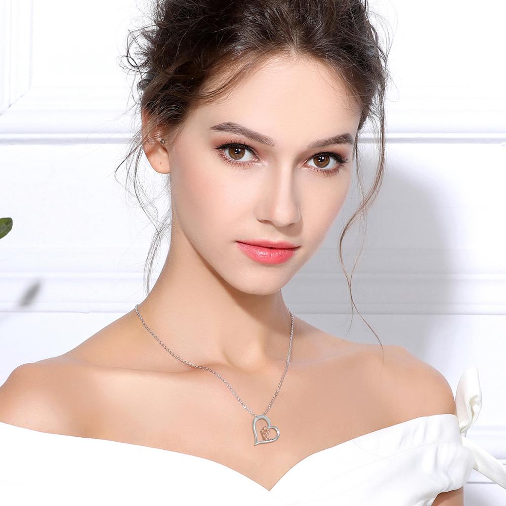 925 Sterling Silver Popular Mother and Daughter Heart necklace with CZ Love "Mom" Necklace Mother's birthday Gifts