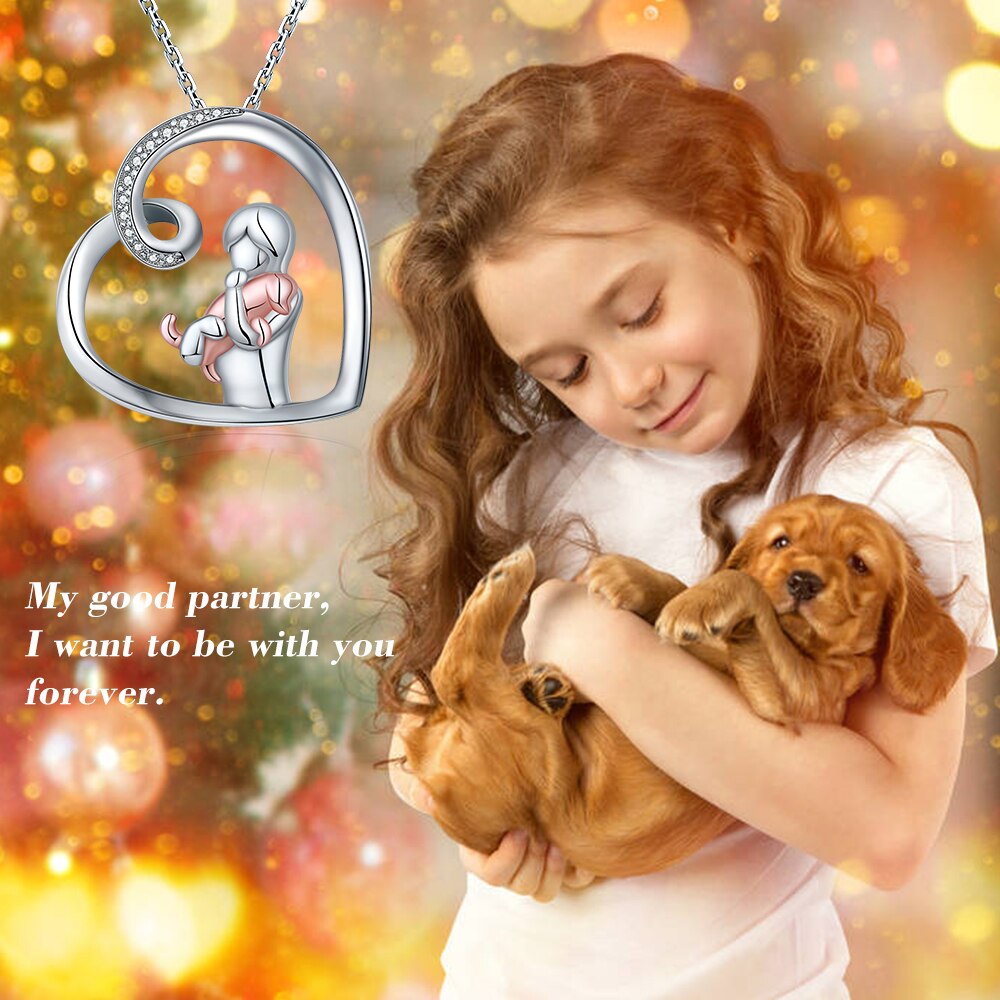 925 Sterling Silver Dog Necklace Lovely Animal Heart Pendant Necklace Fashion Christmas Mother Day Jewelry For Women,Pet Lover