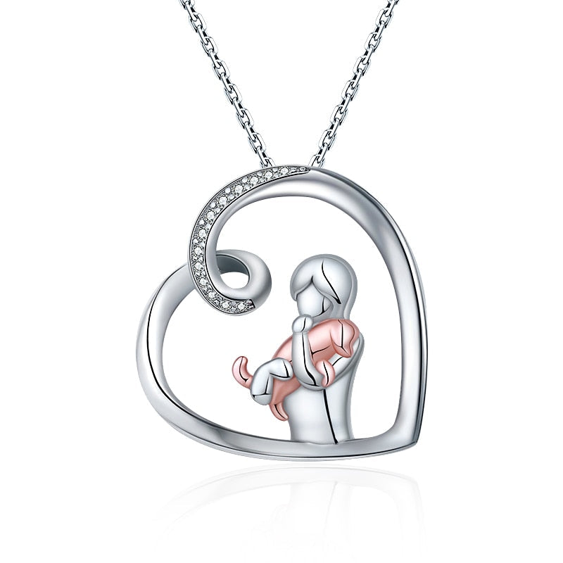 925 Sterling Silver Dog Necklace Lovely Animal Heart Pendant Necklace Fashion Christmas Mother Day Jewelry For Women,Pet Lover