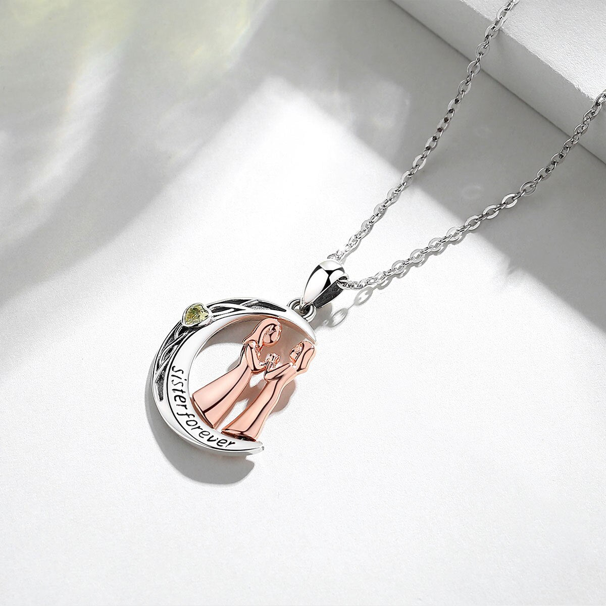 925 Sterling Silver Sister Forever Rose Gold Necklac Moon Style Yellow CZ Pendant Fashion Jewelry for Women Girl