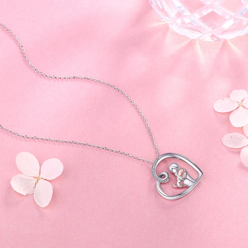 925 Sterling Silver Dog Necklace Lovely Animal Heart Pendant Necklace Fashion Christmas Mother Day Jewelry For Women,Pet Lover