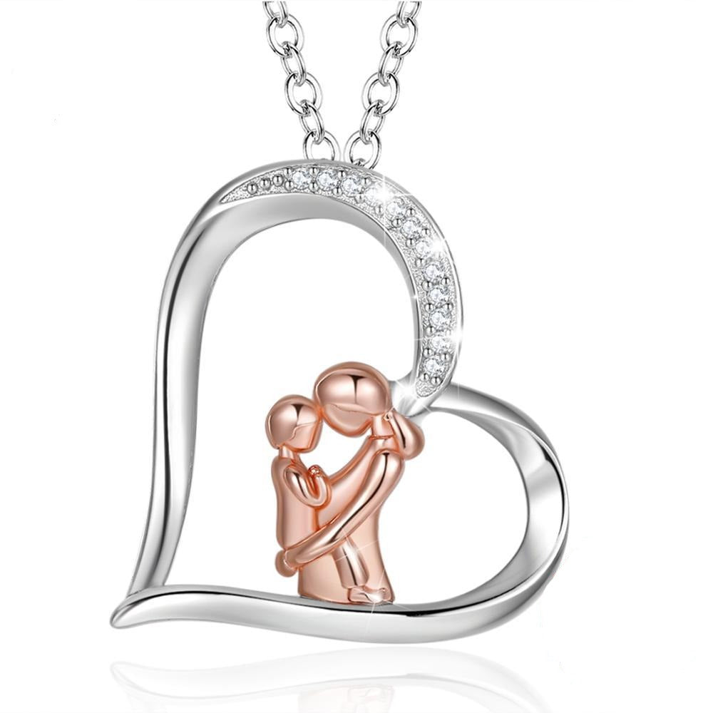 925 Sterling Silver Popular Mother and Daughter Heart necklace with CZ Love "Mom" Necklace Mother's birthday Gifts