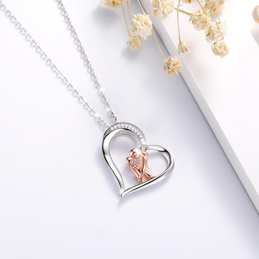 925 Sterling Silver Popular Mother and Daughter Heart necklace with CZ Love "Mom" Necklace Mother's birthday Gifts