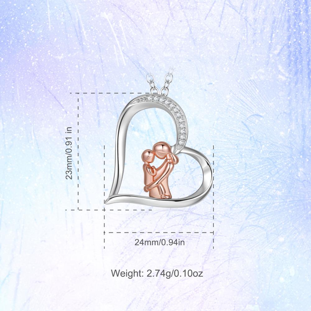 925 Sterling Silver Popular Mother and Daughter Heart necklace with CZ Love "Mom" Necklace Mother's birthday Gifts
