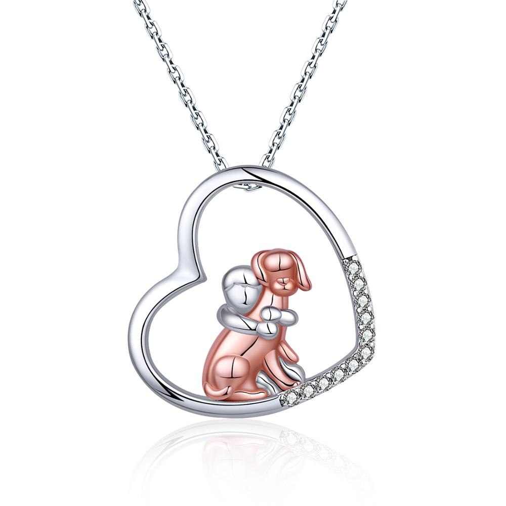 925 Sterling Silver Dog Necklace Lovely Animal Heart Pendant Necklace Fashion Christmas Mother Day Jewelry For Women,Pet Lover