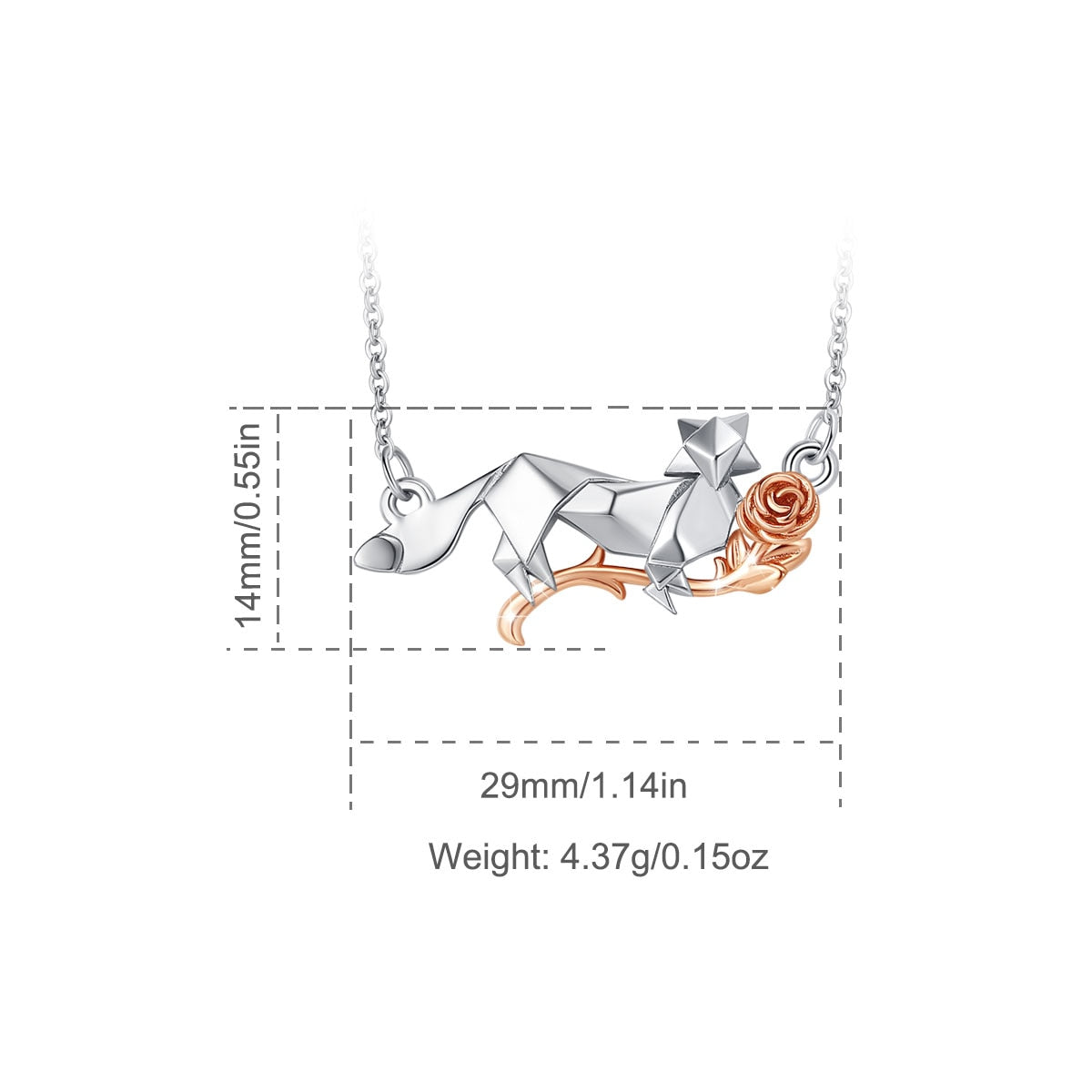 Sterling Silver Fox And Roses Necklace Pendant Animal Fashion Jewelry for Mothers Gift