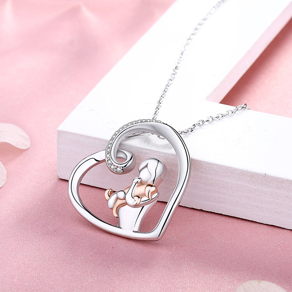 925 Sterling Silver Dog Necklace Lovely Animal Heart Pendant Necklace Fashion Christmas Mother Day Jewelry For Women,Pet Lover