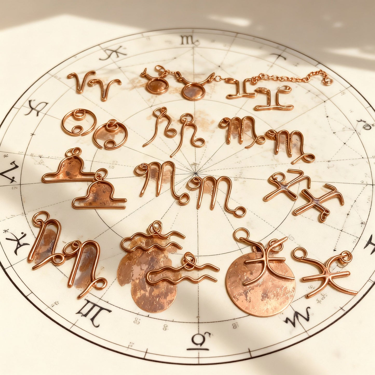 Custom Wire Wrapped Zodiac Charm Necklace With Custom Copper Chain