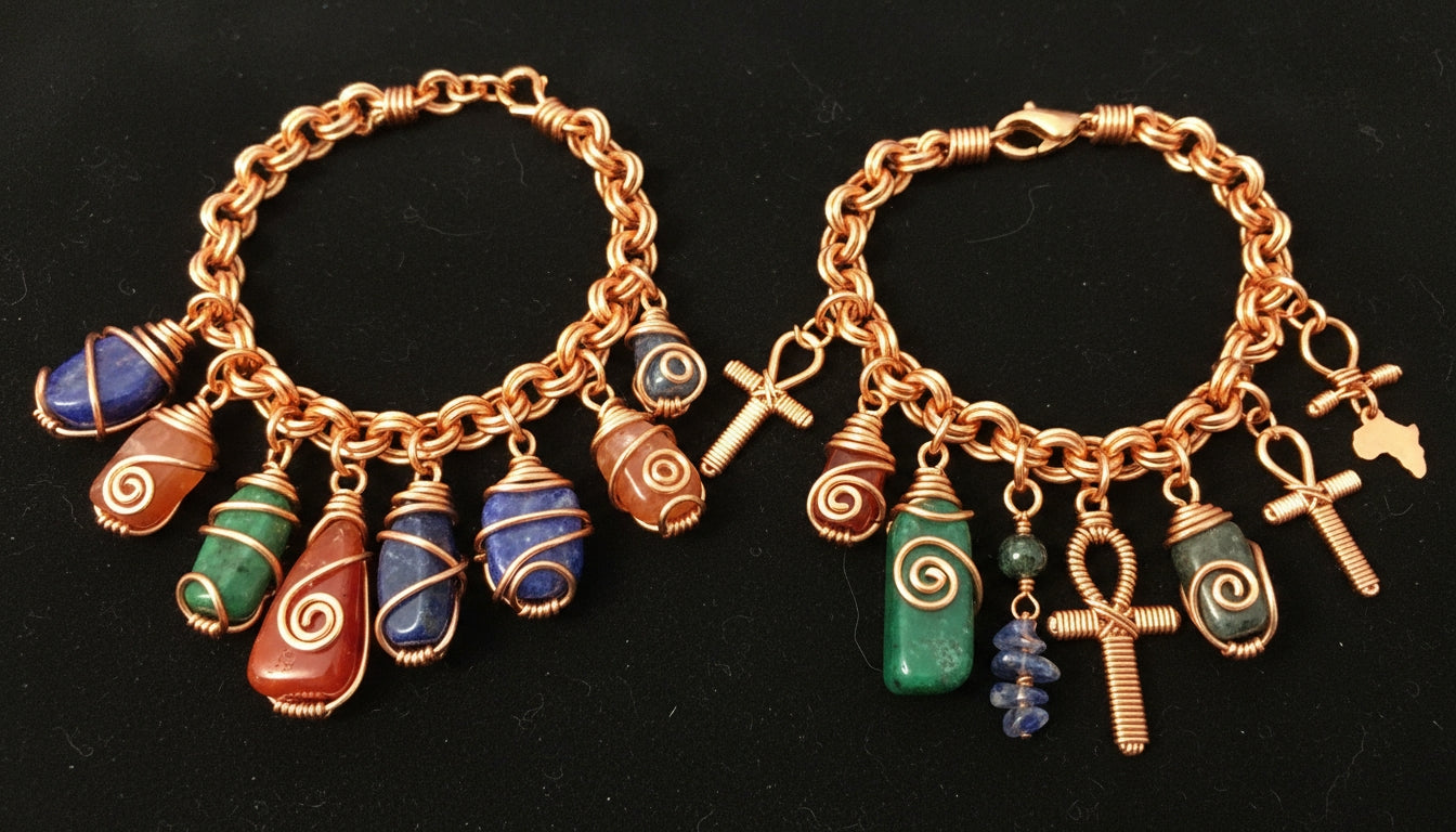 2 Energy Wire Wrapped Crystal Charm Bracelets