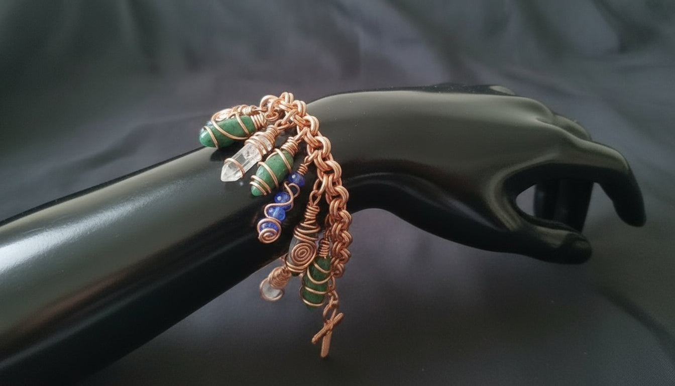 2 Energy Wire Wrapped Crystal Charm Bracelets