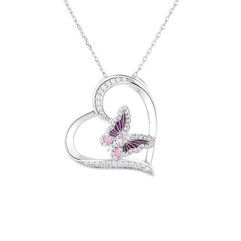 Fashion Ladies Heart Butterfly Diamond Pendant Necklace