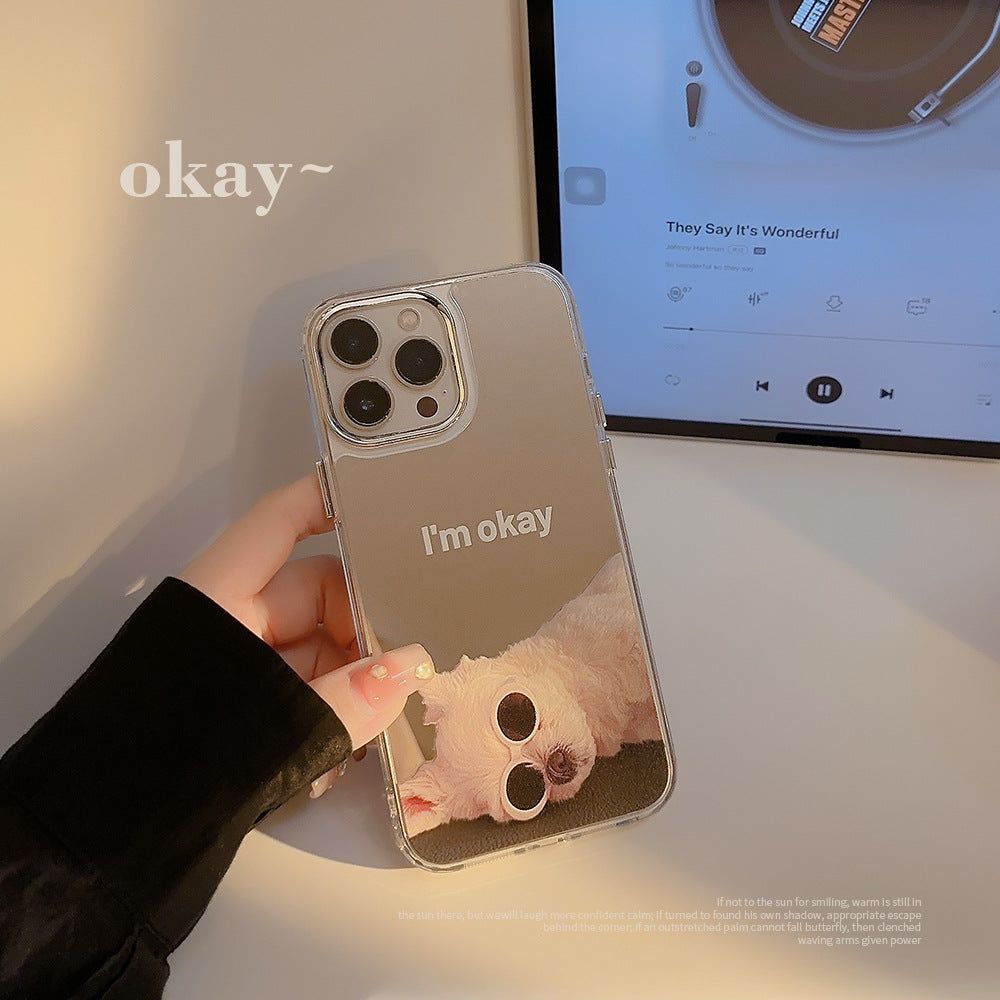Funny dog iphone16 is suitable for 17promax Apple mobile phone case 15 electroplated mirror 11 makeup mirror