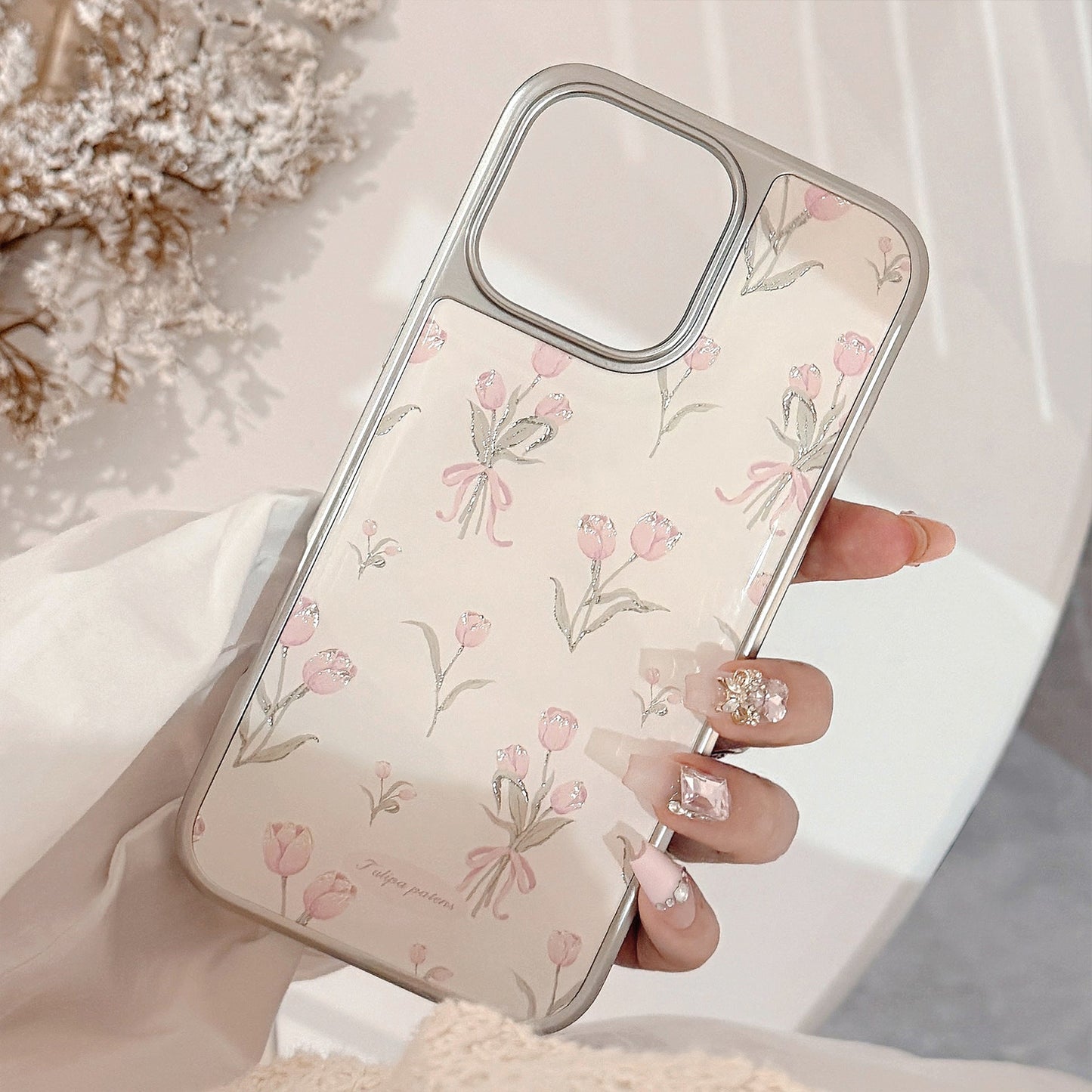 Gilt Epoxy Apple 16promax mobile phone case iphone17 powder tulip 15 electroplating 14 suitable for Huawei p70