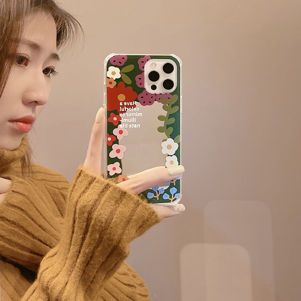 Hanfeng flower smiley face applies to iphone16 iPhone case 17Promax silicone 11 makeup mirror X/15