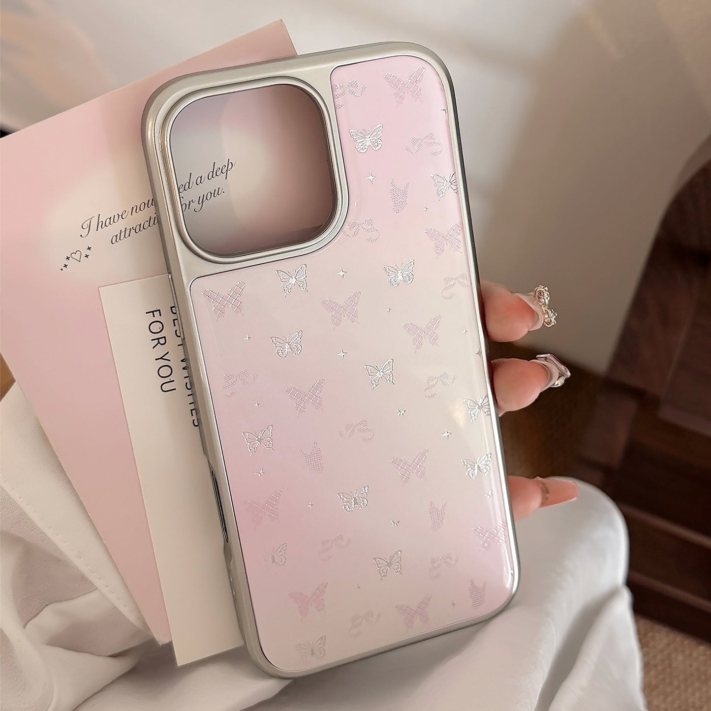 Gilt ins powder butterfly apple 16pro max mobile phone case iphone15 Epoxy 17 is suitable for huawei mate70.