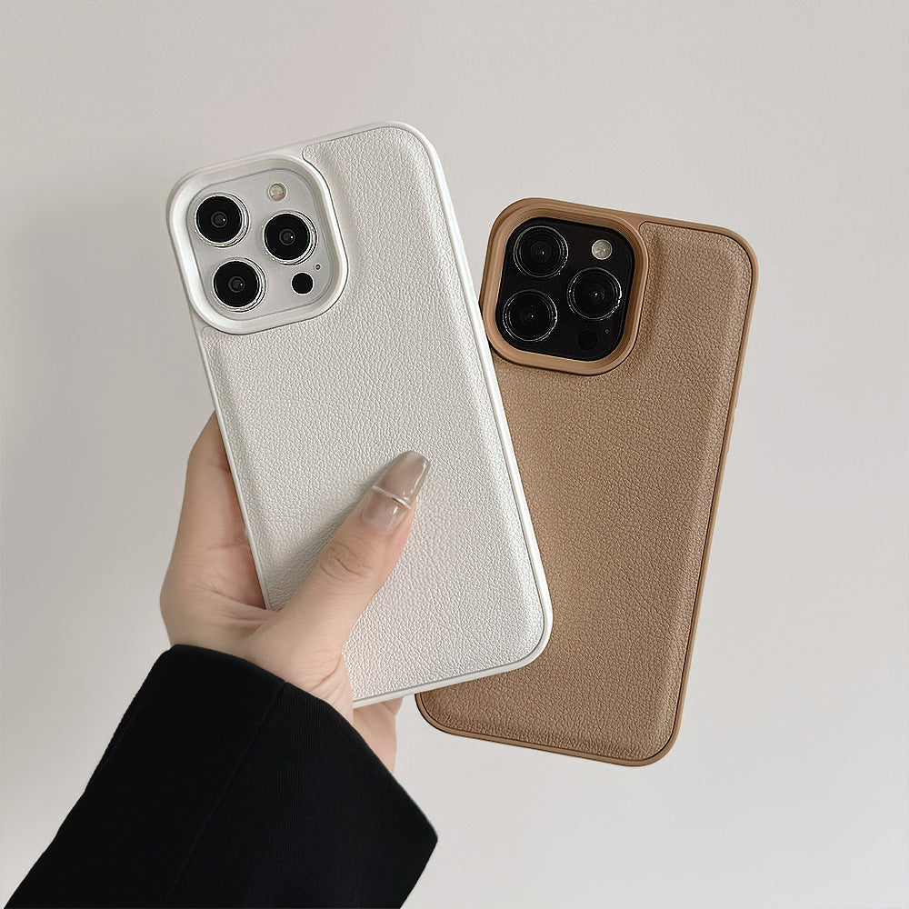 Premium khaki for Apple 17 mobile phone case iPhone16promax autumn and winter leather 11 solid color 13 hard 14