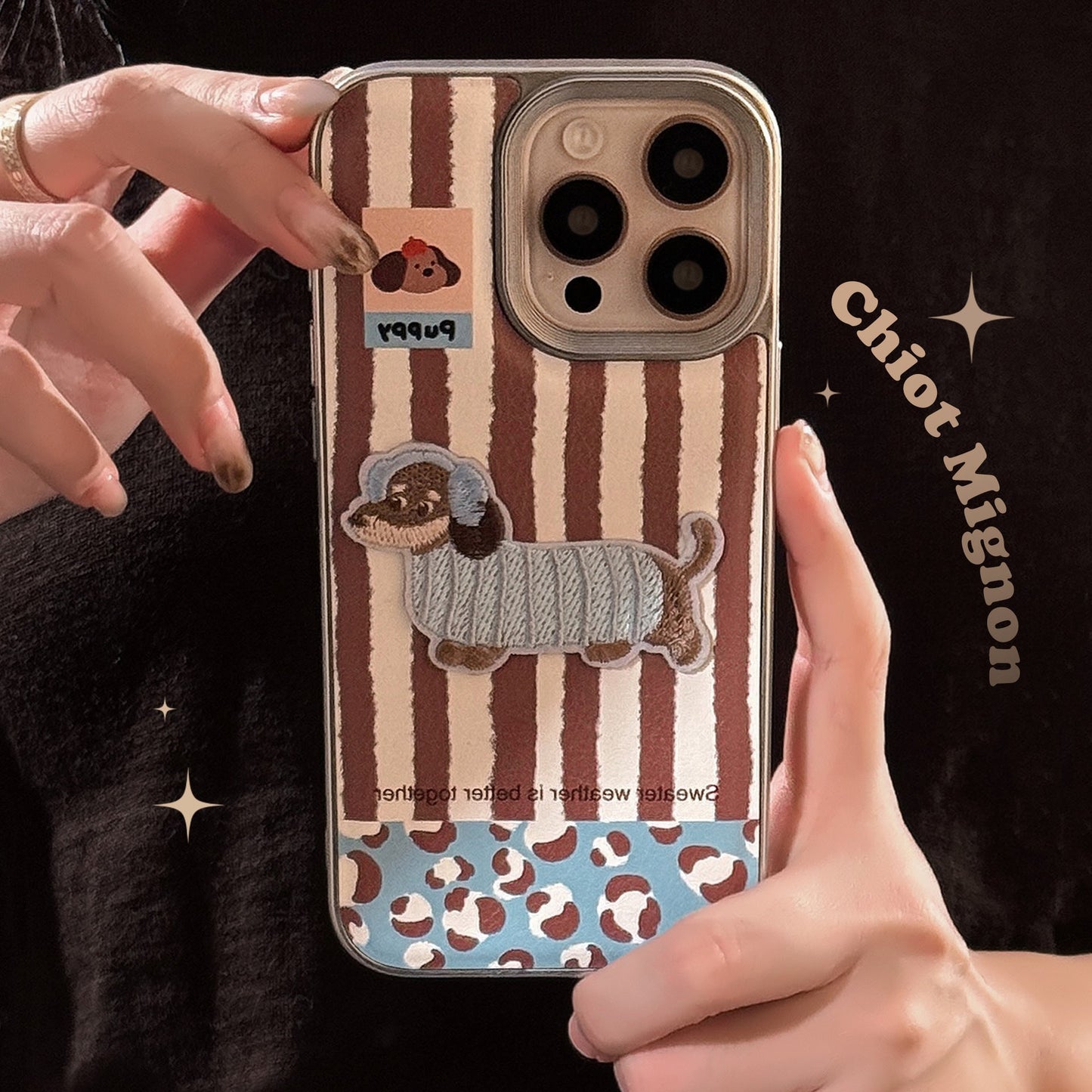 Fun three-dimensional puppy Apple 16 mobile phone case 17promax cortical three-dimensional 15 for iPhone13 electroplating 14
