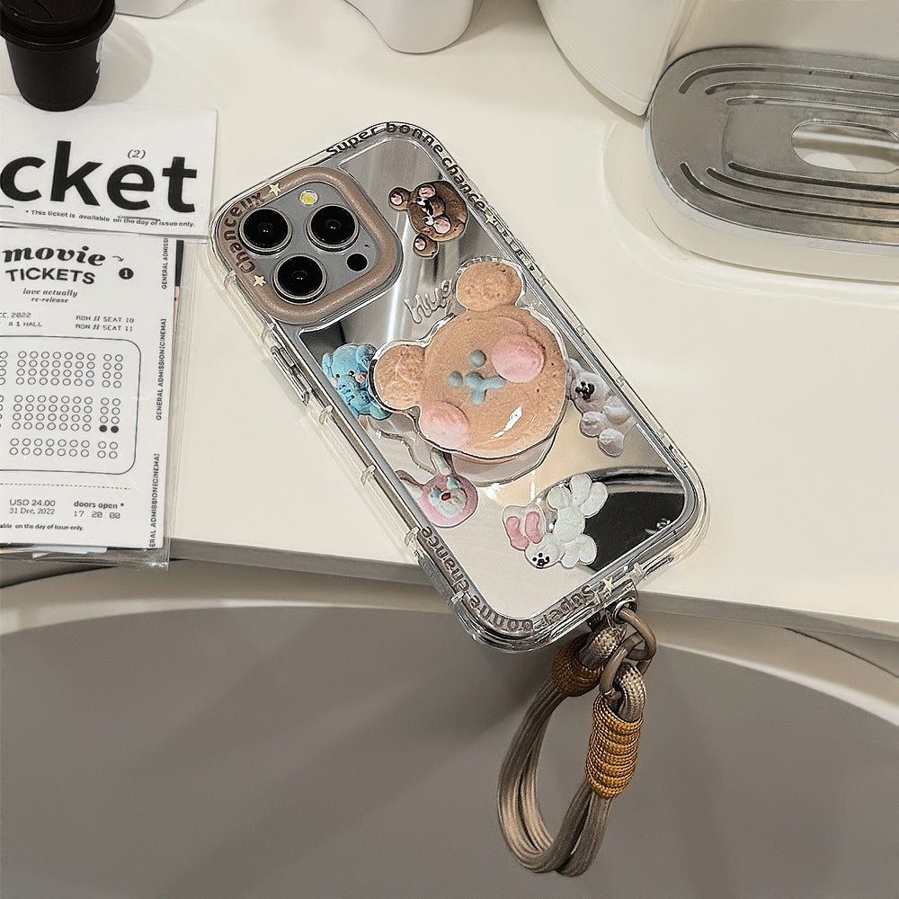Cookie bear holder for 16ProMax Apple 15 mobile phone case iPhone17 mirror 12 hand strap 11