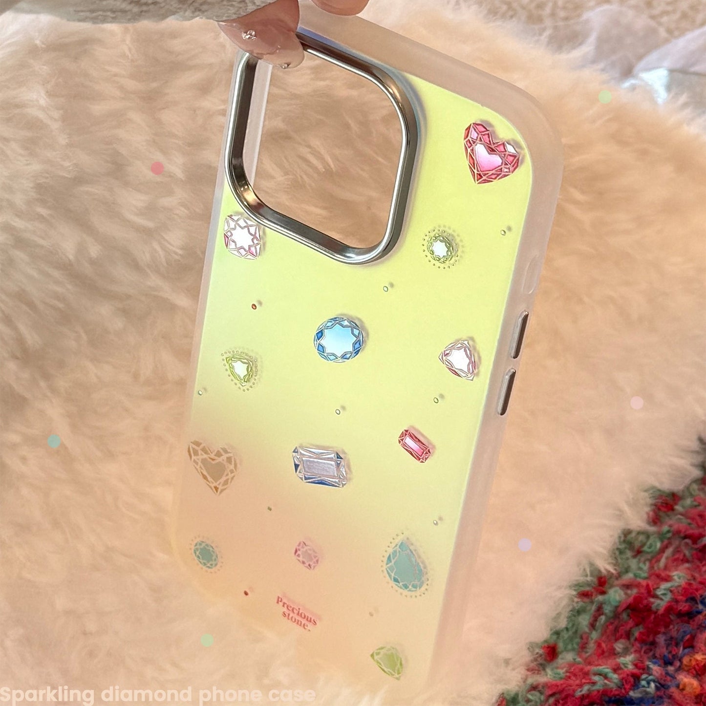 Gilt colored gemstones for iphone17Promax mobile phone case 16 electroplating 15 anti-drop hard 13 laser advanced