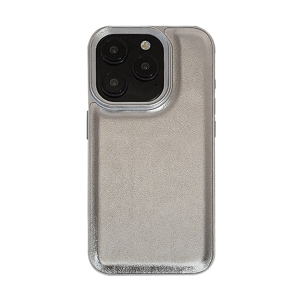Silver bulge leather Apple 17 mobile phone case iPhone16promax premium sense 11 solid color 13 hard 12 applicable