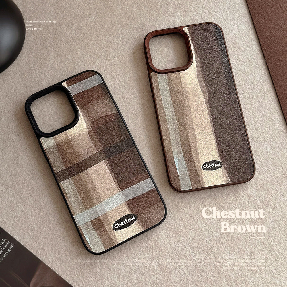Medieval ins plaid Apple 16 mobile phone case 17pro max leather 15 for iPhone13 Maillard 11