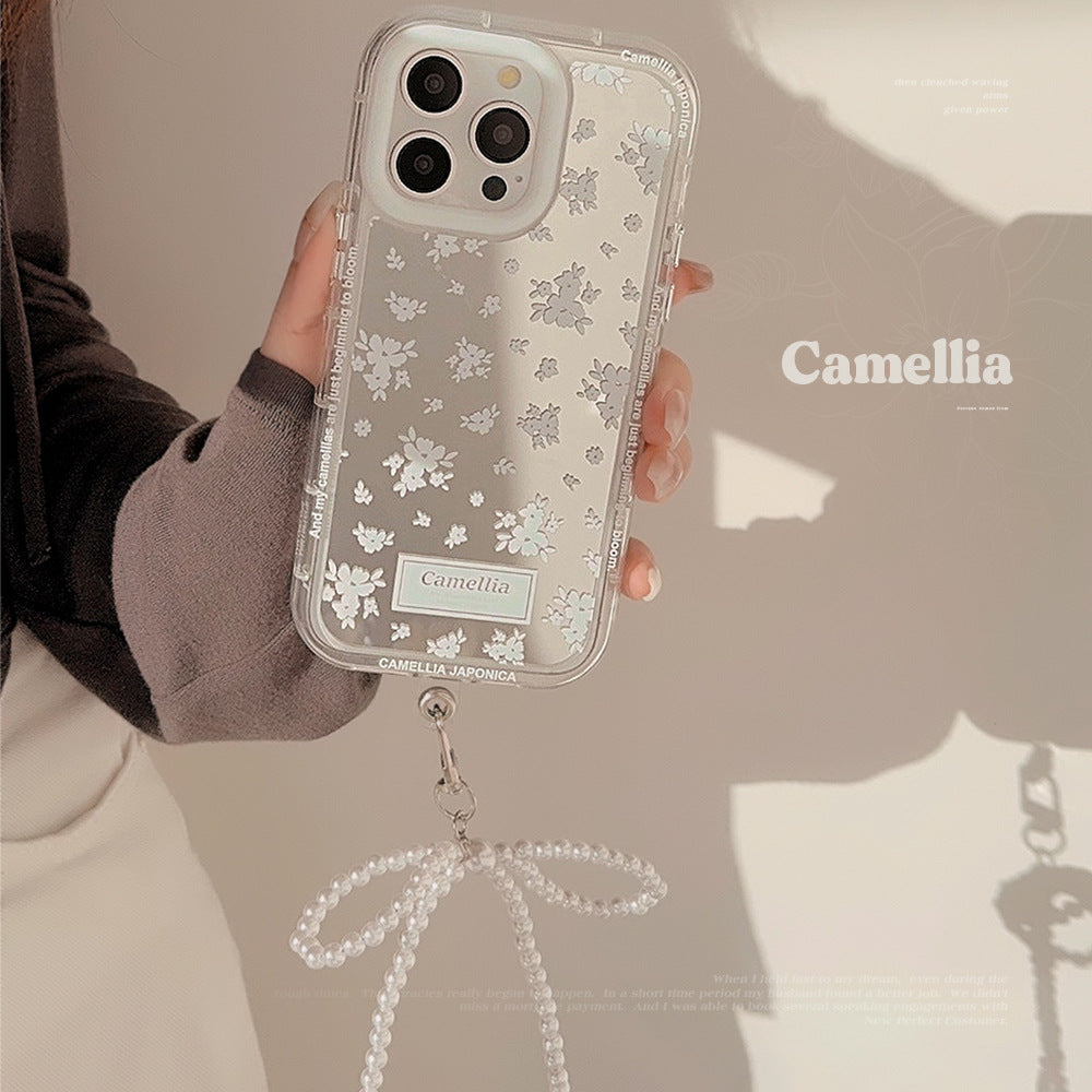 White tea ins gentle and fresh for 17Pro Max Apple 16 mobile phone case iPhone15 mirror 12 lanyard 11