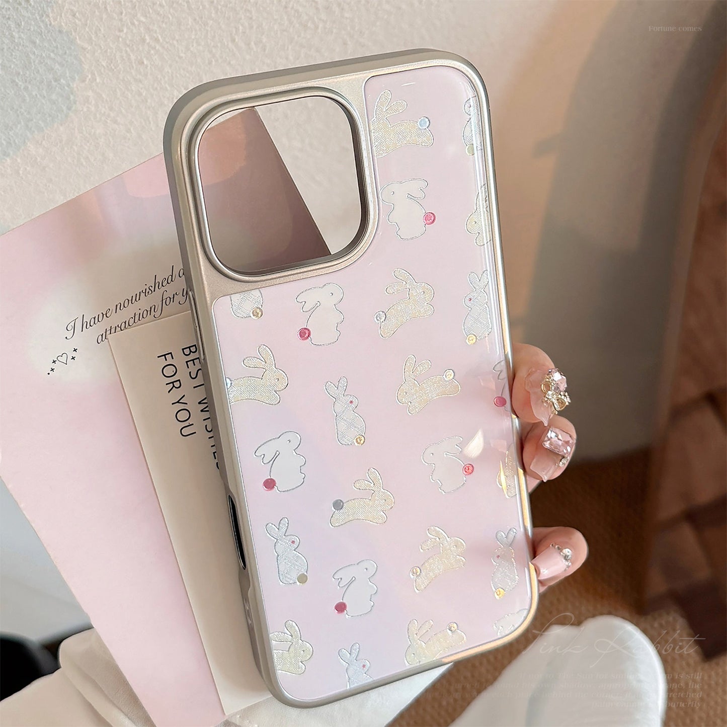 Gilt apple 16pro max mobile phone case iphone17 color polka dot cute rabbit 15 for 13 huawei p70