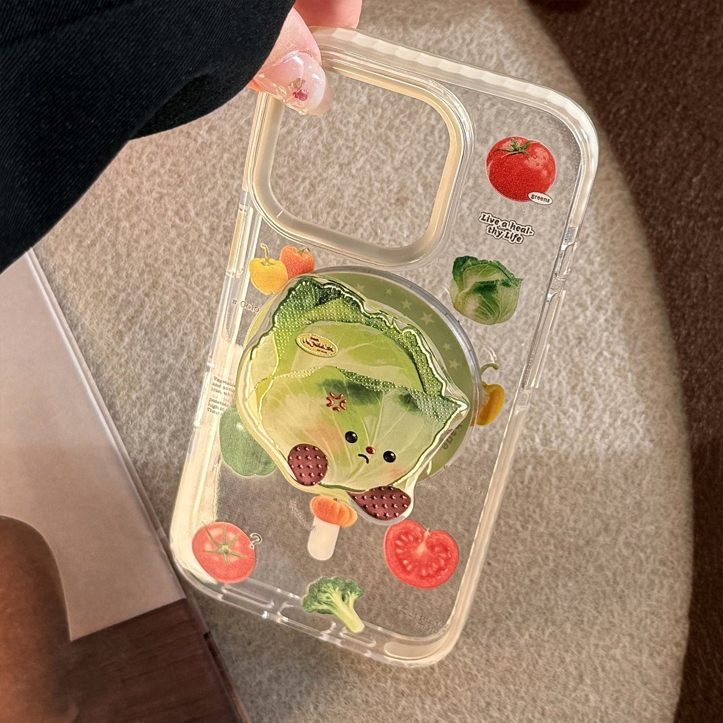 Gilt Vegetable Cartoon Suitable for Magsafe Magnetic Bracket Mobile Phone Airbag Bracket Telescopic Portable Advanced Personality