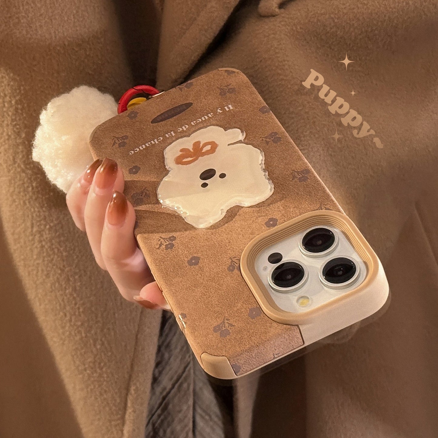 Cortical three-dimensional puppy patch for iphone16 iPhone case 17promax retro 15 pom-pom 13