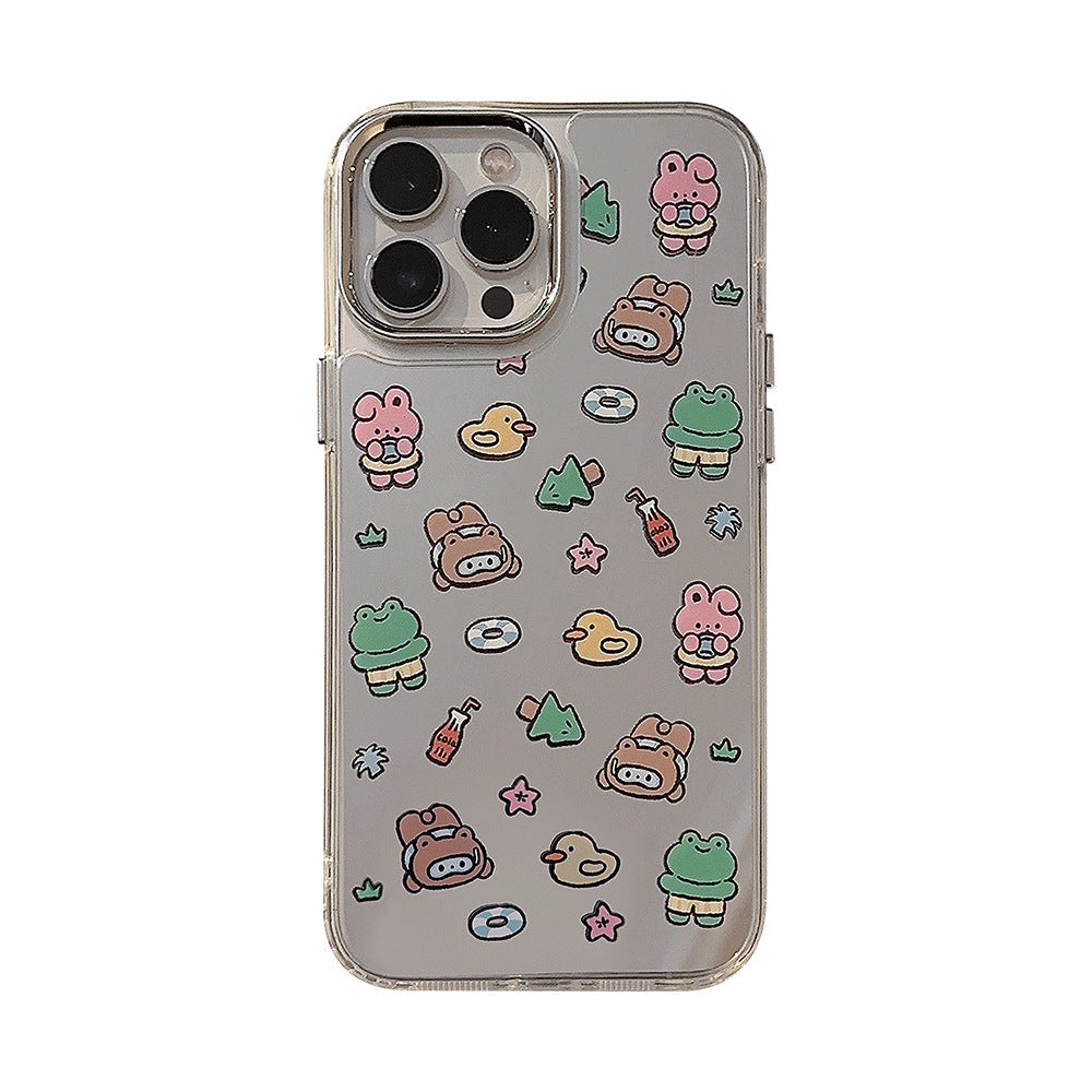 ins wind cute 17pro max for iphone16 iPhone case 12 makeup mirror 11 electroplated mirror 15