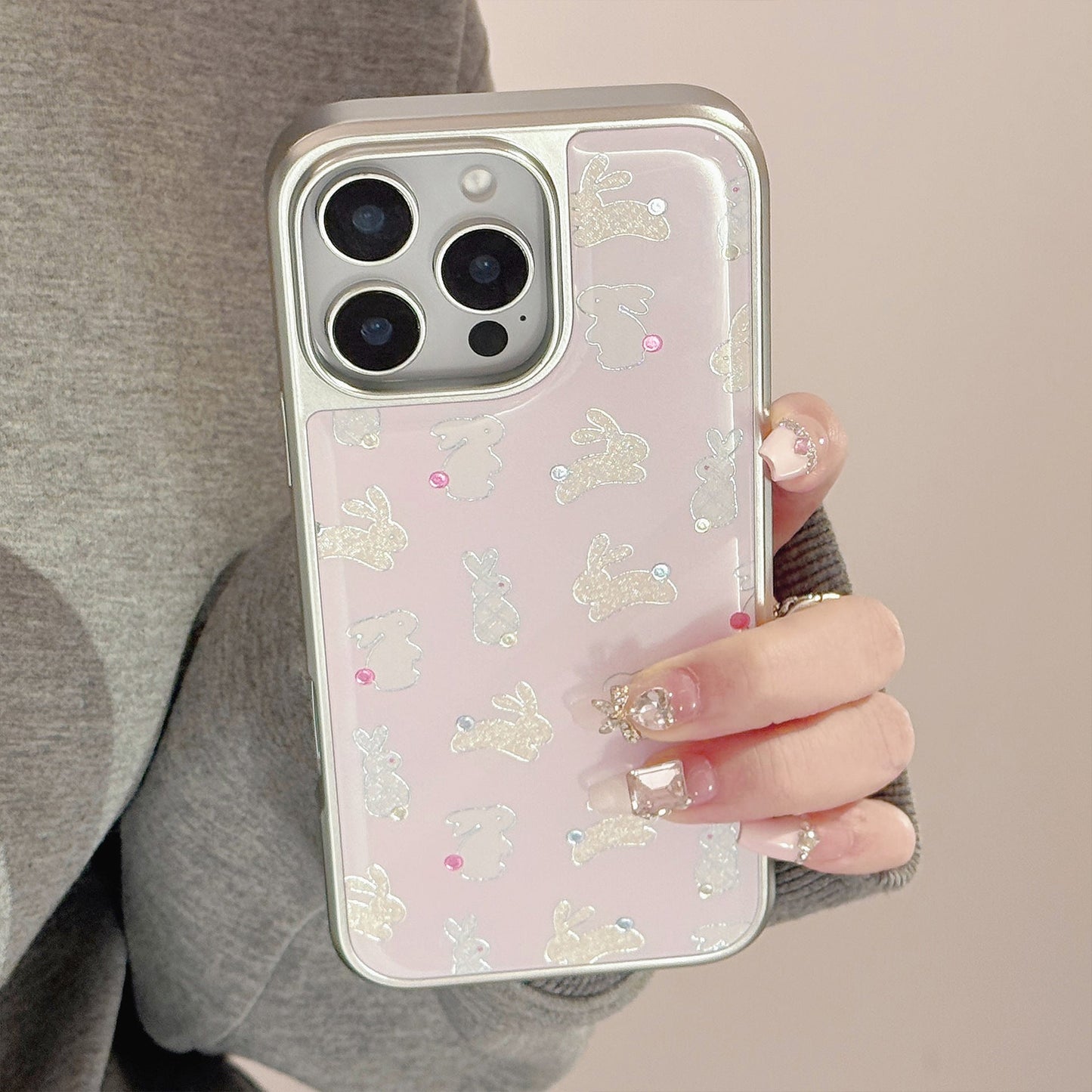 Gilt apple 16pro max mobile phone case iphone17 color polka dot cute rabbit 15 for 13 huawei p70