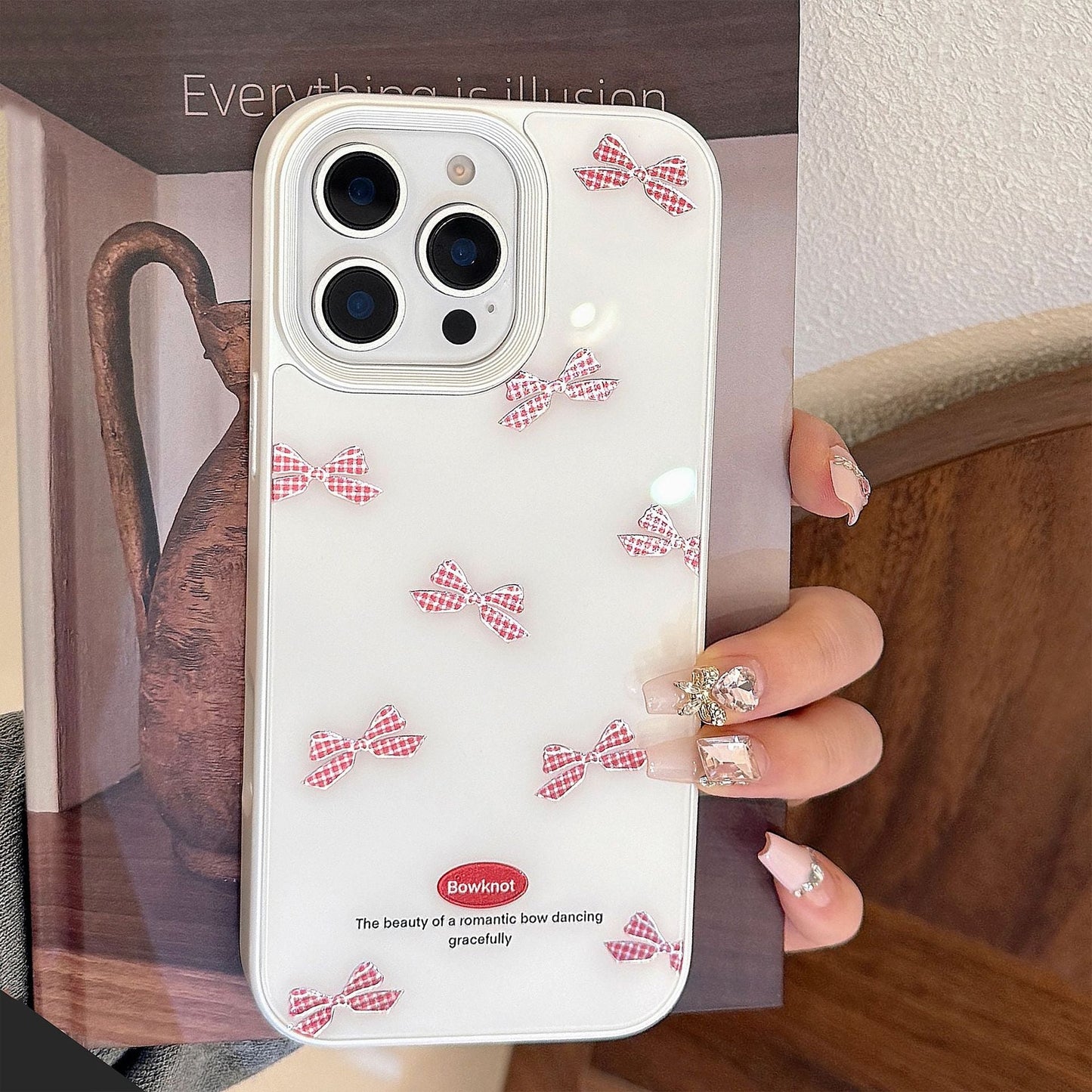 Gilt red plaid bow iPhone17 phone case Apple 14 for 16promax glass hard 13 sweet
