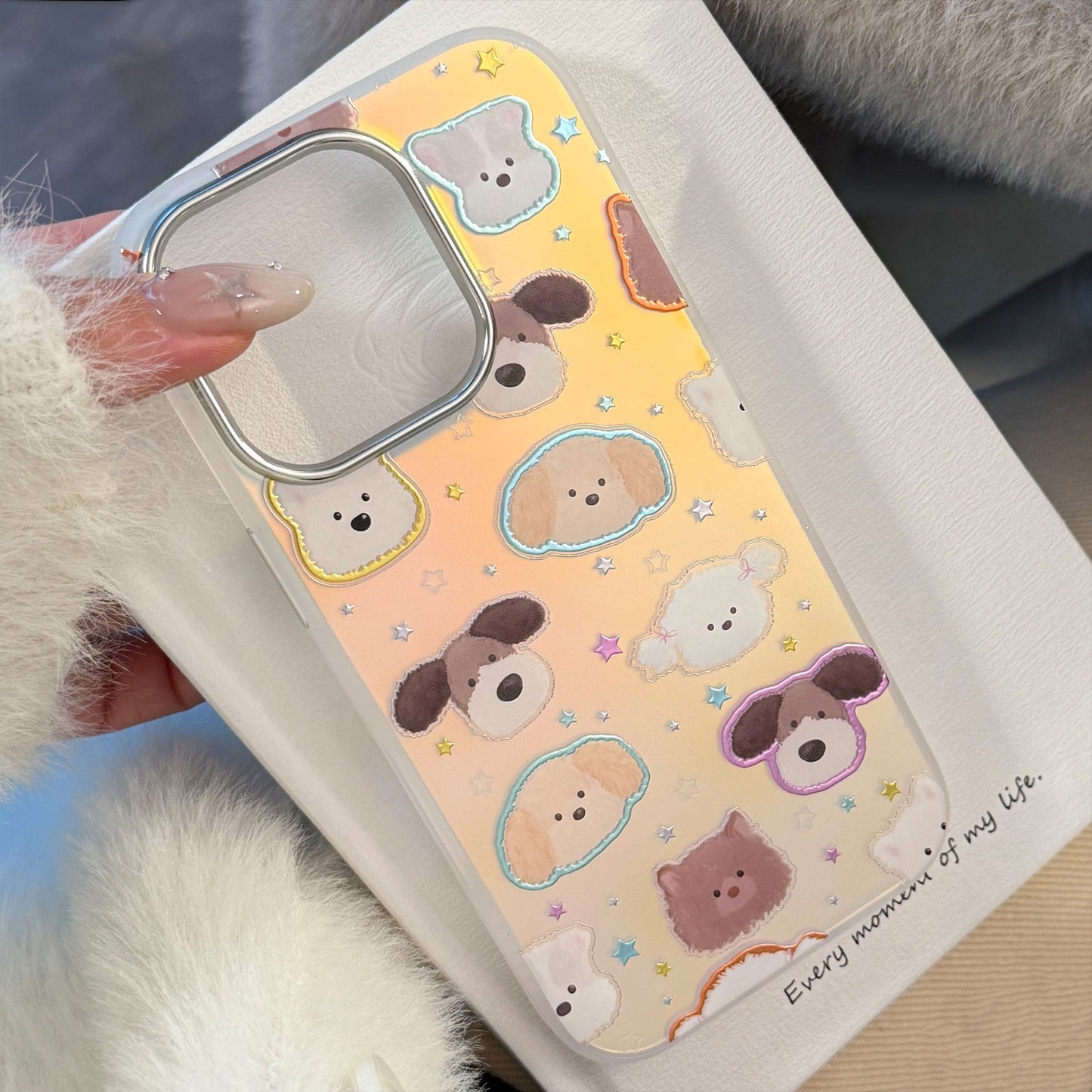 Gilt puppy head for iphone17 mobile phone case 17Promax laser 16 electroplating 14 fun 13 hard 15