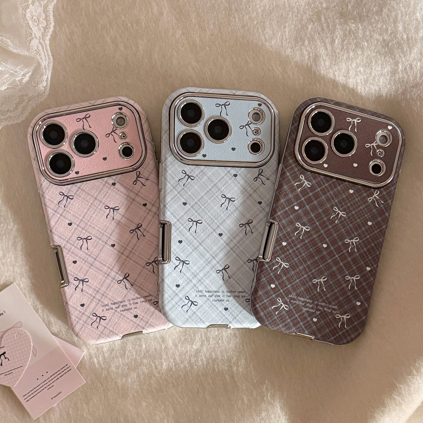 Applicable to Apple 17promax mobile phone case iphone16 leather plaid bow 15 retro 13 soft 12 all-inclusive