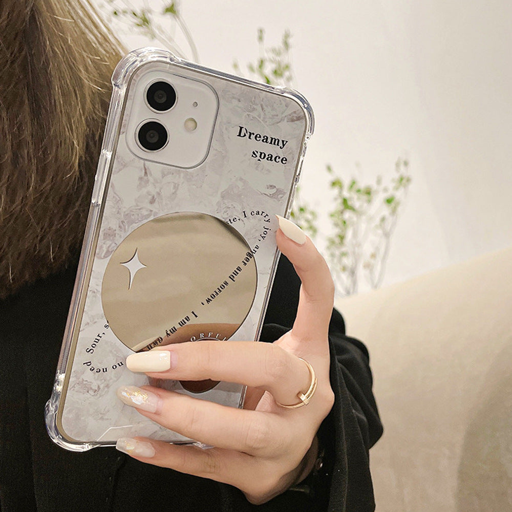 Planet mirror is suitable for iphone16 iPhone case 17Promax silicone 11 anti-drop makeup 15 women's 14